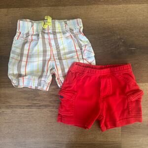 Bundle of Baby Cargo Pants, Plaid and Solid Red (2)